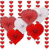 72-Hearts Felt Garland 6 Pieces Red Heart Paper Fans, Heart Shaped Valentines Day Red Heart Hanging String Garland for Valent