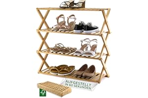 Felino® Schuhregal Schuhablage Organizer aus Bambus Holz offen | 70cm lang | Schuhorganizer offenes Regal klappbar auch für Camping