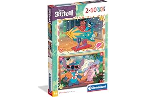 Clementoni - Puzzle per Bambini 2x60 Pezzi Supercolor, per Bambini 4+ Anni, Illustrazione Disney Stitch, Idea Regalo, Made in Italy, 27x19 cm, 24822