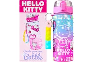 Get Trend Hello Kitty Sanrio Bouteille d'Eau à Décorer Fille Ado, Gourde Kawaii 550ml Sans BPA Anti Fuite, Autocollants Enfants, Strass et Porte Clés (Multi Hello Kitty)