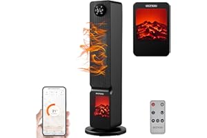 ECHOS Calefactor con ilusión de chimenea, ahorro de energía, oscilante, protección contra sobrecalentamiento, 2000 W, 2 niveles, controlable mediante smartphone con aplicación Tuya, calefactor silencioso