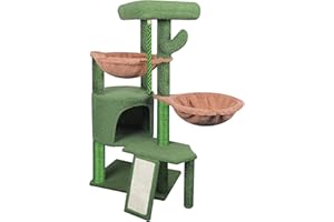 TWDEPART Cactus Cat Tree Cat Tower with Cat Scratching Posts,Activity Centre Climbing Tree Cat Furniture with Cat Condo and Two Hammocks,Green
