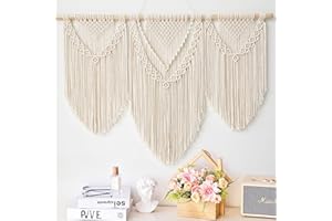Hibisaws Makramee 110cm (W) x 82cm (H) Wandteppich Boho, Große, Handgewebt, Schlafzimmer Wanddeko ，Balkon Dekoration Wand, Wanddekoration, Geschenk für Frauen