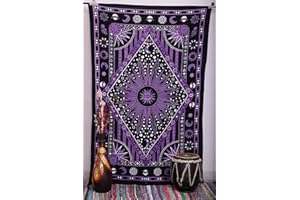Popular Handicrafts Tapisserie murale hippie soleil brûlant et lune Mandala bohème hippie complexe indien Tapisserie couvre-lit 140 cm x 210 cm Violet