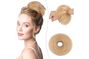 SEGO Pro Chignon Postiche Cheveux Naturel Humain Postiches Donut Chignon Chouchou Faux Chignon Elastique pour Femmes Fille Raides #18/613 Blond Cendré & Blond Blanchi (25g)