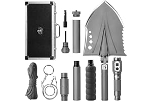 Zune Lotoo Pala Plegable, Pala Multifuncional de Acero Martensítico, Pala de Camping con 7 Ángulos Ajustables, Pala Jardineria Portátil para Camping, Senderismo, Jardinería, al Aire Libre, Crotalus