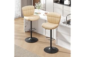 Ckaff Tabouret de Bar Lot de 2, Tabouret de Cuisine Pivotants 360°,Chaise de Bar Réglable en Hauteur avec Similicuir avec et Repose-Pieds, Dossier pour Cuisine, Comptoir, Bar, Beige