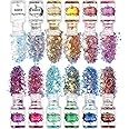 SYOSI Holographic Chunky Glitter, 12 Color Mixology Craft Glitter Powder for Epoxy Resin/Tumblers/Slime, Chunky Glitter Sequins Festival Decor, Fine Resin Glitter for Resin Face Body Eye Hair Nail