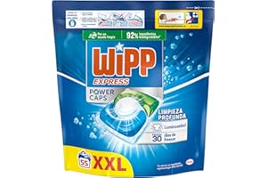 Wipp Express Power Caps Detergente en Cápsulas para Lavadora, 55 Dosis, Limpieza Profunda, Eficaz en Agua Fría