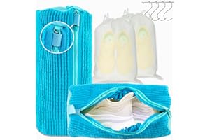 HUTRADE XXL Bolsa Lavar Zapatillas Lavadora - 2 Pack Reutilizables con Microfibra 360° Bolsa lavadora Zapatillas, para Calzado Deportivo e Infantil, con 2 Bolsas Antipolvo y 4 Ganchos S (Azul)