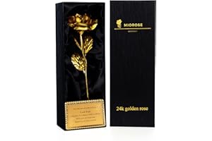 miomido 24k Gold Rose, ewige Rose, handgefertigt, vergoldet, konservierte Rose Blume - mit Geschenkbox und Echtheitszertifikat - Geschenkidee Freundin Frau Geburtstag (B: Schwarze Verpackung)