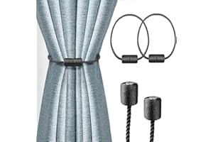 AUFIKR Strong Magnetic Curtain Tiebacks,Curtain Ties for Home Bedroom Office Decorative Curtain (2, Black)