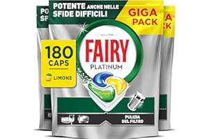 Fairy Platinum Detersivo Pastiglie Lavastoviglie Brillantante, 180 Capsule Lavastoviglie, Limone, con Sistema Di Prelavaggio Integrato, Efficace nelle Sfide Difficili Contro lo Sporco