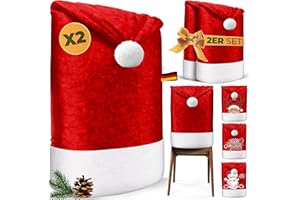 KESSER® Premium Weihnachtsstuhlüberzug 2er Set Stuhlhussen für Weihnachten Nikolausmütze Stuhlbezug Husse Weihnachtsdeko für Stühle Überzieher - Stuhlabdeckung im weihnachtlichen Design