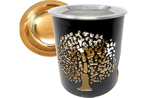 Trintura Räucherstövchen mit Räuchersieb und Räucherschale zum Räuchern Set (Baum des Lebens Schwarz)