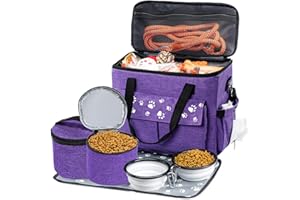 CLAWIST Hunde-Reisetasche, von Fluggesellschaften zugelassene Hundetaschen für Reisen, 2 Hundefutter-Reisebehälter und faltbare Näpfe, Wochenend-Hundetaschen für Zubehör, Übernachtung
