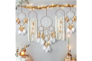 ‎LOMOHOO LOMOHOO 5 Pack Traumfänger Mond und Sonne Design Boho Wand hängende Dekoration handgemachte traditionelle Federn Traumfänger für Kinder Schlafzimmer Wohnen Home Dekoration (Braun) (5 stück-Brown)