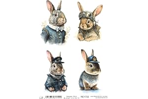 Josys Bastelmärchen Reispapier A4 Strohseide Decoupage Ostern Hasen als Pilot Polizist Anzug RE1722