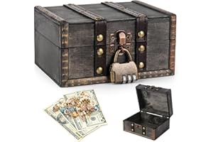 PLLYPE Drewniana skrzynia na skarby z zamkiem szyfrowym, drewniana skrzynia na skarby w stylu vintage, skrzynia na skarby z zamkiem szyfrowym, skrzynia na skarby z zamkiem do przechowywania, dekoracja