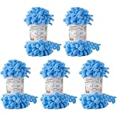 5 x 100 gram &ouml;rg&uuml; y&uuml;n&uuml; Alize Puffy, 500 gram parmak &ouml;rg&uuml;s&uuml; - y&uuml;n s&uuml;per hacimli, halka y&uuml;n&uuml;, iğnesiz &ouml;rg&uuml; (mavi 289)