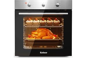 Karinear Electric Oven 60L Built in Knob Control 6 Functions 2200W Plug and Play 60cm Wide Oven with 120 Timer Sliver