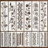 12 Pieces Reusable Floral Stencils | Wall Decor, Crafts, Art Projects, Scrapbooking