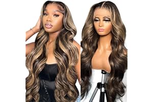 TUNFINE Pelucas Mujer Pelo Natural, Highlight Ombre Body Wave 13x4 Transparent Lace Front Wig Human Hair, 2/27 Rubia Pelucas Cabello Natural Humano 20 Pulgadas (50cm)