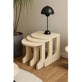 Reyo Falez Zigon Sehpa Takımı, 3'l&uuml; Set, Traverten Desen, Modern Stil, Sunta Malzeme, İ&ccedil; İ&ccedil;e Ge&ccedil;ebilen Tasarım, Oturma Odası 