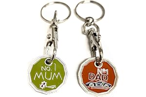 UK Phoenix Trolley Token New £1 Coin Shape 12 Sided Shopping Cart Key Ring Release Shop Locker Keychain (No.1 Mum & No.1 Dad)