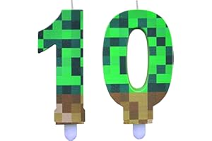 DazzJoy Pixel Kerze 10. Geburtstag Junge Deko, Pixel Geburtstagskerzen Zahlen 10, Cartoon Gaming Themen Kerzen 10 Geburtstag Junge, Geburtstagskerze 10 Jahre Junge, Spiel Pixel Zahlenkerze 10 Grün