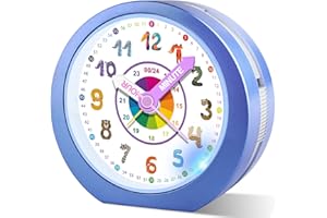 Ayybboo Réveil Enfant Fille Garçon,Horloge Analogique Pédagogique sans Tic-Tac avec Veilleuse et Snooze,Cadeau pour Chambre d'enfant, École, Anniversaire (Bleu Foncé)