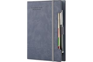 HOLDERZYI Agenda académica 2025-2026, tamaño A5, día/página, agenda diaria de julio de 2025 a junio de 2026, 12 meses, tapa dura, bolígrafo, soporte de goma para bolígrafo, adhesivos (azul)