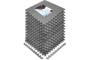 REALIKE Tappetino protettivo in schiuma Eva Puzzle cuscini in gomma per esercizi fisici, tappetini da palestra, per fitness, sport, allenamento, 60 x 60 cm, 12 pezzi, colore grigio 48 mq