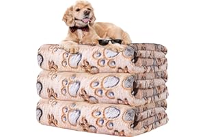 Rezutan Dog Blanket, Cat Blanket, Dog Blankets Washable, Soft Warm Pet Blankets for Dogs, Cute Paw Print, Puppy Blankets for Sofa Bed, 3 Pack, Brown, 110x80cm