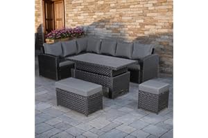Club Rattan Garden Rattan Furniture Set With Rising Table, 9 Seater Outdoor Furniture Rattan Corner