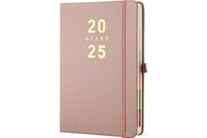 MLJTOYO Agenda 2025, formato A5, agenda giornaliera, una pagina per giorno, copertina rigida, portapenne (colore oro rosa, 2025, formato A5)