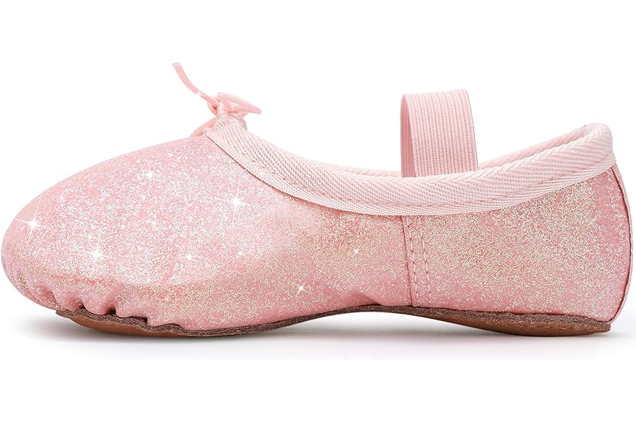 Ballet Shoes for Girls Glitter Ballet Dance Shoes Leather Dance Slippers Full Sole Ballet Dance Flats for Childrens Kids Toddler for Dance Performance Gymnastics