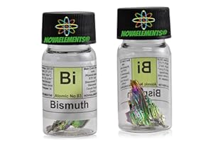 NOVAELEMENTS Bismuto metal element 83 Bi, cristales puros 5 gramos 99.99% en ampoule de vidrio con etiqueta