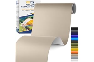 Sgooyir Imperméable Nylon Patch de Réparation Beige, Tissu Autocollant Reparation, Patchs de Réparation en Nylon pour Tente, Doudoune, Sac de Couchagev 10x200cm