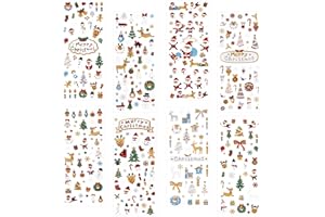 funvce Christmas Stickers 320pcs, Adhesive Scrapbook for Crafts, Assorted Xmas Glitter with Snowman, Santa Claus, Tree, Arts Crafts Kids Adults Card Making Phone Case Embellishments