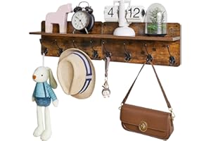 YMYNY Percha de madera, percha de madera, 2 juegos, percha de entrada con 8 ganchos, estante flotante L de 80 cm, estante de llaves, adecuado para cocina, baño, Sala de estar, marrón,HWS006H-2