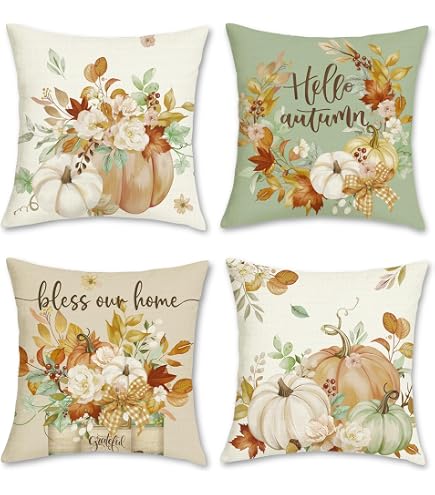 Housses De Coussin Automne 45x45 Cm - 4 Pièces - Motifs Feuilles, Arbres - Velours Doux - Pour Canapé, Chambre - 3