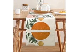 HANRUNSI Runner da Tavola in Cotone e Lino per Festa Cena Vacanze Cucina Banchetto Ristorante All'aperto Morandi Verde Arancio Foglie Doppio Strato Decorativo Panno Lavabile in lavatrice