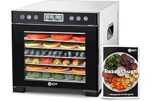 Balter Dörrautomat Edelstahl, Dörrgerät mit 7 Einlegefächern, BPA-frei, 600 W, 35°–75°C, Timer bis 48 Std, Dehydrator, Obsttrockner, Dörrapparat, Warmhaltefunktion, Obst Fleisch Pilze, Rezeptbuch