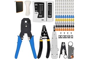MAYLINEE-TECH MAYLINEE RJ45/RJ11 pelacables alicates de Juego de Herramientas de Reparación de cable de red, RJ12 Crimp Wire Stripping Cable prueba, Profesional Ordenador CAT5 Cat5e CAT6de crimpado(Azul)