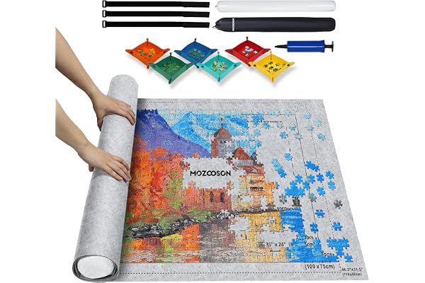 MOZOOSON Tapis de Puzzle Portable 2000 1000 Pièces - Rangement et Rouleau Feutre pour Adultes et Enfants - avec 6 Trieur