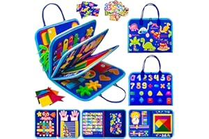 Eagool Juguetes Montessori Busy Board Niños 1 2 3 4 Años 4 Capas Juguetes Montessori Juguetes Sensoriales Juguete de Actividad Ydesarrollo,con Cremallera,Botones,Tablero de Dibujo,Reloj (Dinosaurios)