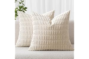 MIULEE Pack of 2 Corduroy Cream White Square Christmas Cushion Cover 45x45 cm 18x18 inch Boho Decorative Throw Pillowcase for Living Room Sofa Bedroom