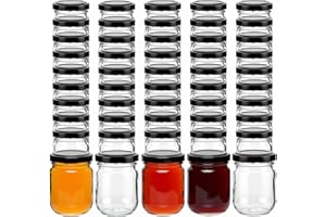 gouveo Lot de 50 bocaux de conservation 125 ml Helix avec couvercle à vis noir mat - Petits bocaux de conservation avec bouchon à vis TO53 - Pots à vis pour confiture, miel, fait maison (HEG125SZ)