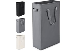 Virklyee Cesta de lavandería estrecha Cesta de ropa sucia portátil Cesto de Ropa de Tela Oxford,Plegable,Para lavandería, dormitorio y baño,45L 39x19x61CM (Gris Oscuro)